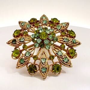 Liz Claiborne LC Green Blue Rhinestone Brooch